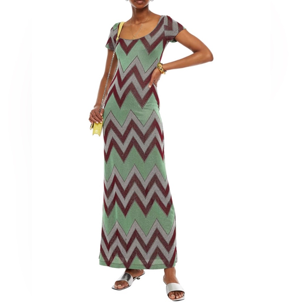 Missoni Green and Burgundy Zigzag Maxi Dress